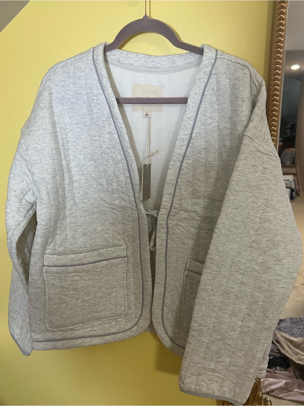 Thread & Supply Light Gray Open-Front Knit Cardigan